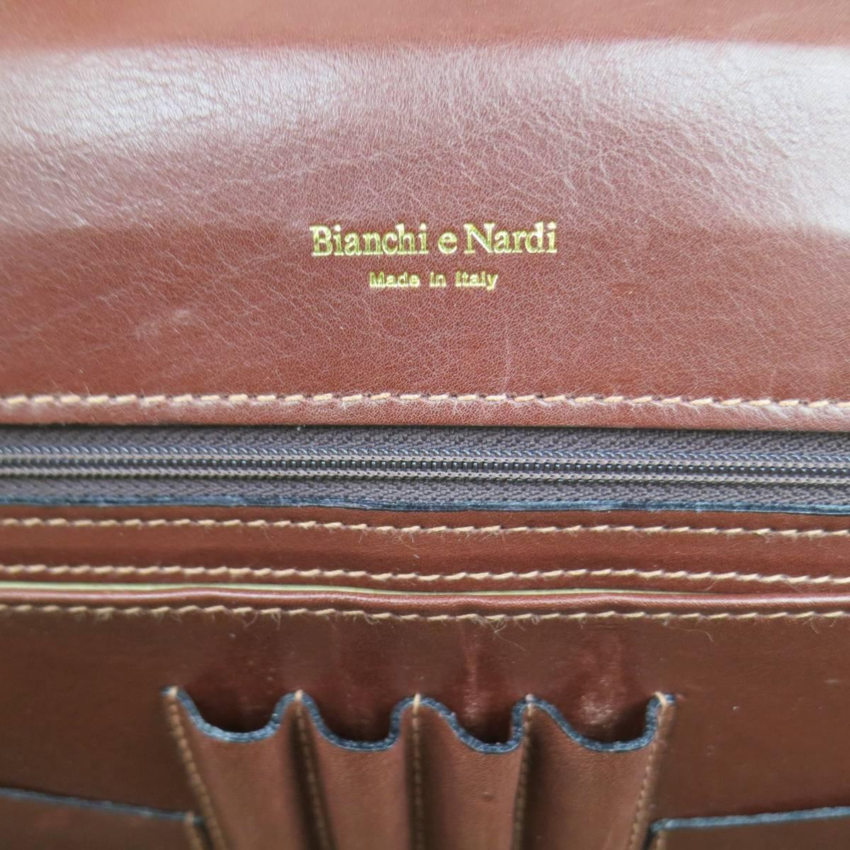 Men's BIANCHI e NARDI Cherry Brown & Gold Leather Briefcase Bag Portfolio 3