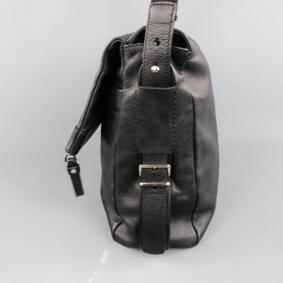 Men's BALLY Black Leather Perforated Trainspotting Back Messenger Bag