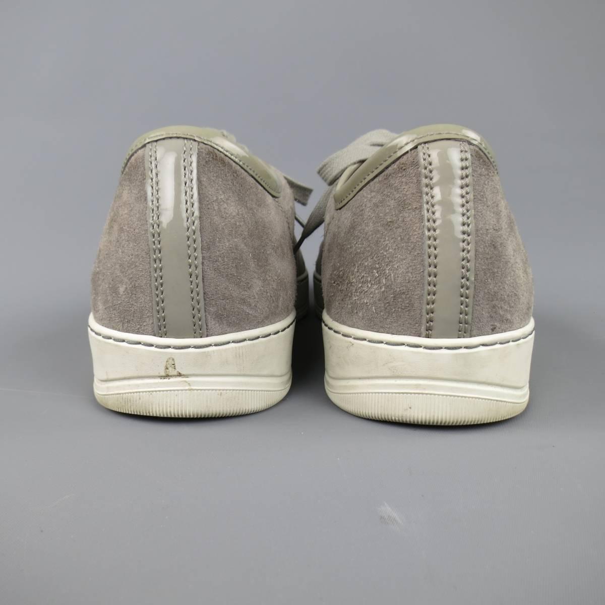 Men's LANVIN Size 10 Silver Grey Suede & Patent Leather Toe Cap Sneakers 4