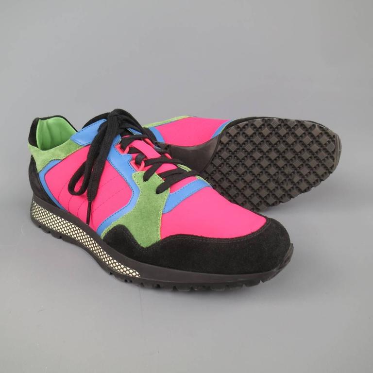 Men&#39;s GUCCI Size 10 Neon Pink Green Blue and Black Nylon and Suede Trainer Sneakers For Sale at ...