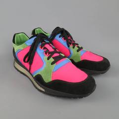 Men's GUCCI Size 10 Neon Pink Green Blue & Black Nylon & Suede Trainer Sneakers
