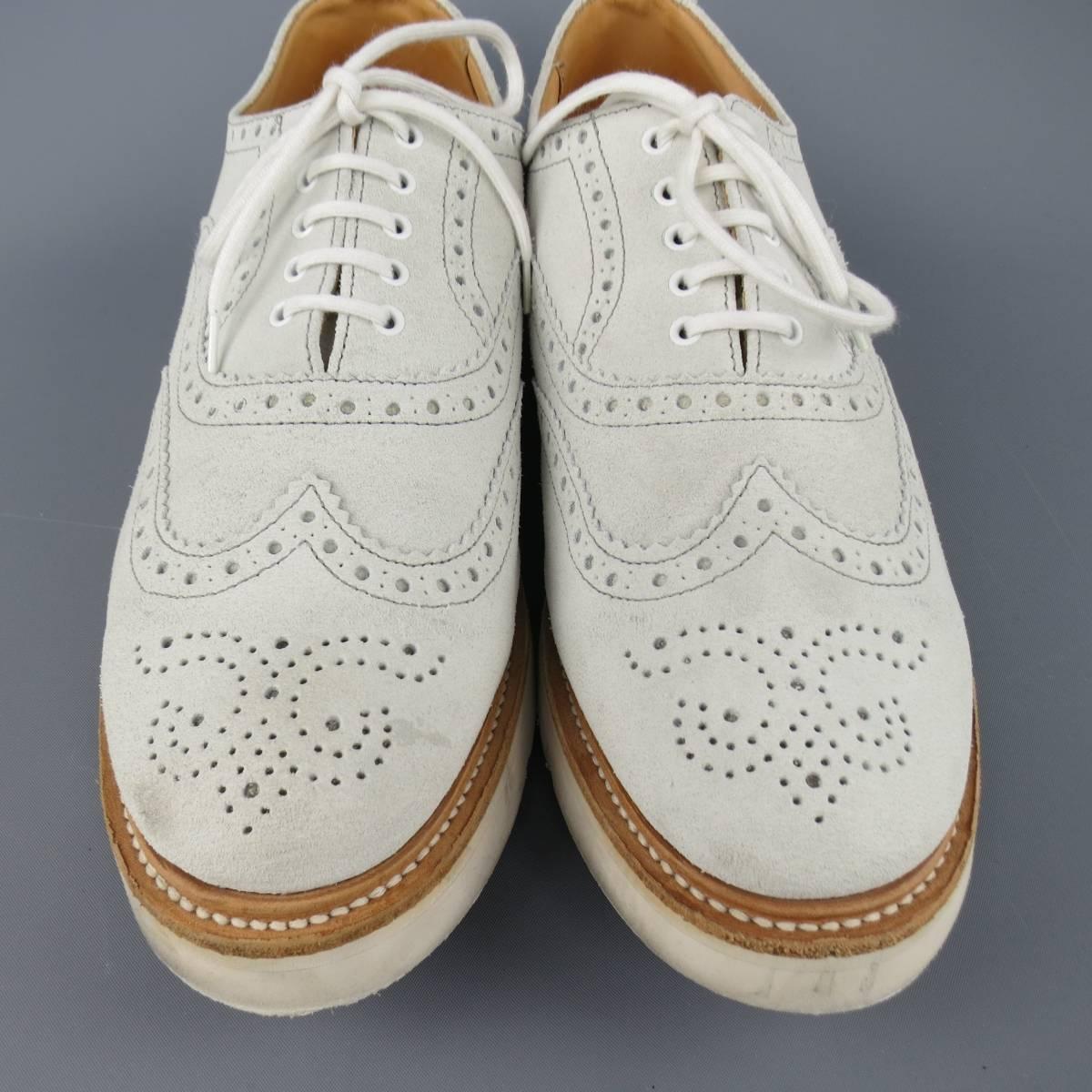 Men's HERITAGE RESEARCH Size 9 White Suede Lace Up Platform Brogues Shoes In Good Condition In San Francisco, CA
