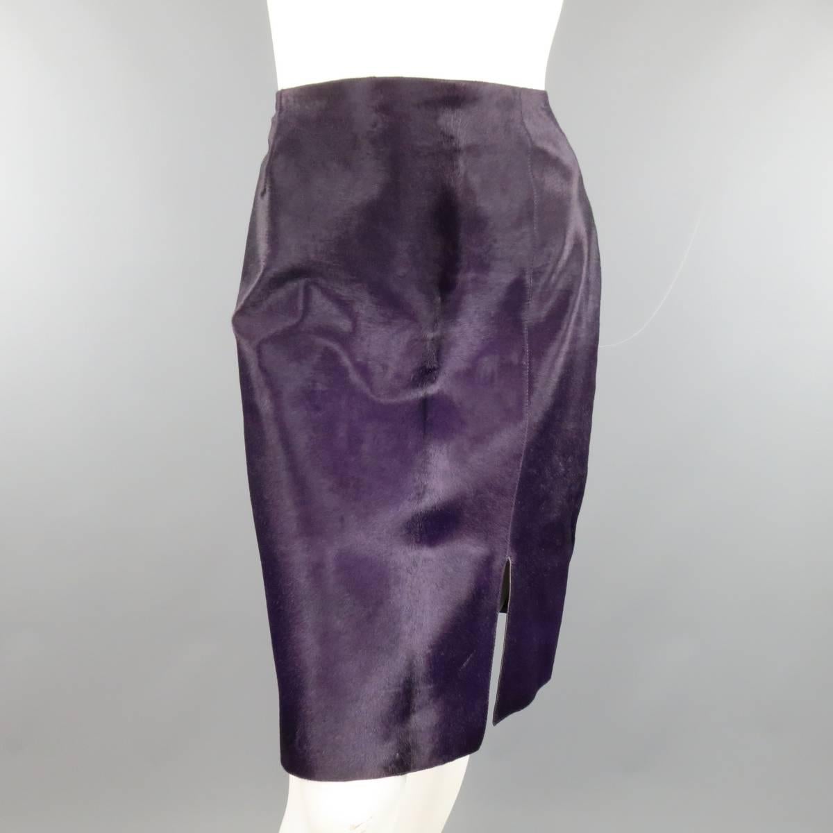 Women's PAUL KA Size 8 Purple Calf Hair Slit Pencil Skirt