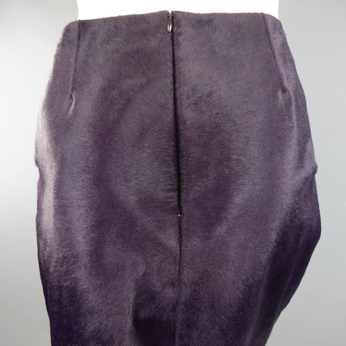 Black PAUL KA Size 8 Purple Calf Hair Slit Pencil Skirt