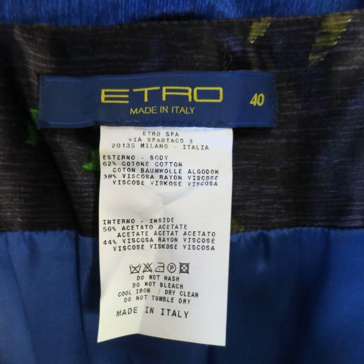 ETRO Skirt - Size 4 - Green & Blue Abstract Print Satin Pleated A Line Skirt 2
