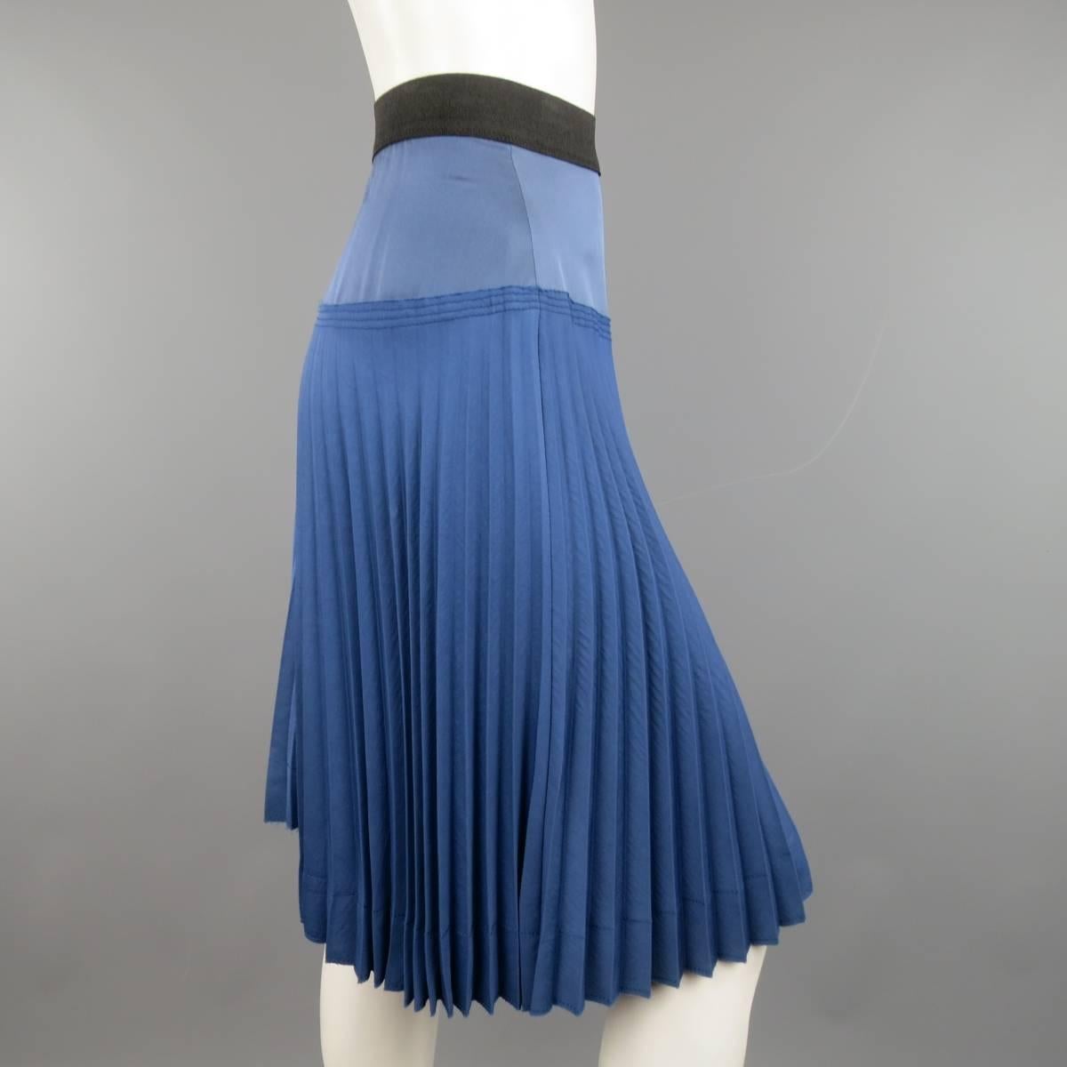 Marc Jacobs Blue Satin and Twill Pleated A Line Skirt  1