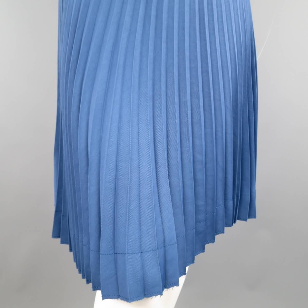 Marc Jacobs Blue Satin and Twill Pleated A Line Skirt  In Excellent Condition In San Francisco, CA