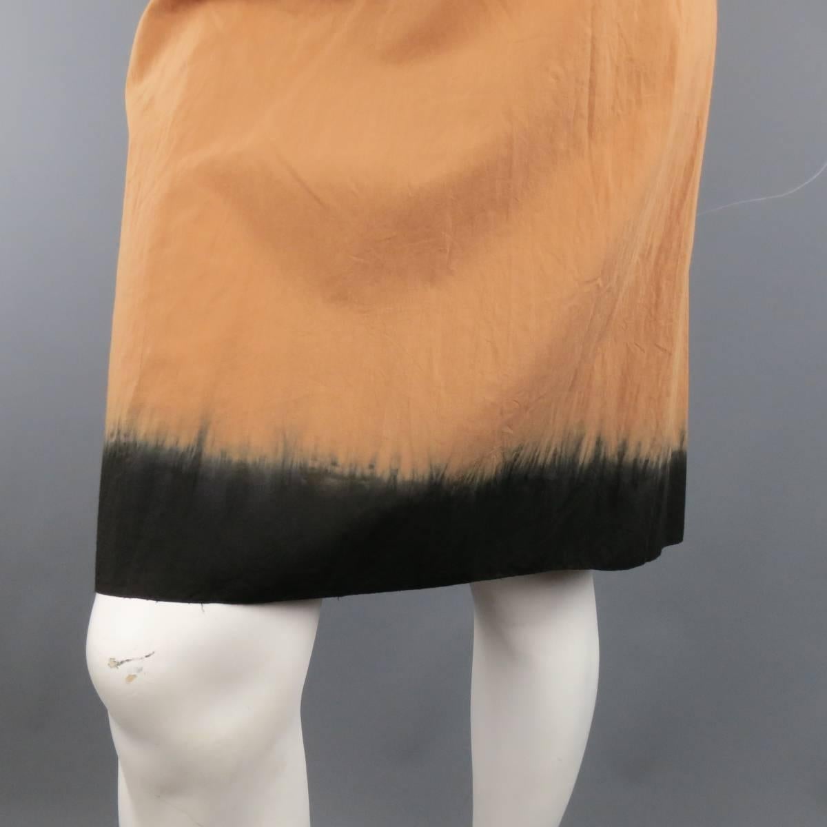 PRADA Size 4 Peach & Black Dip Dye Pleated Back Cotton A Line Skirt In Excellent Condition In San Francisco, CA