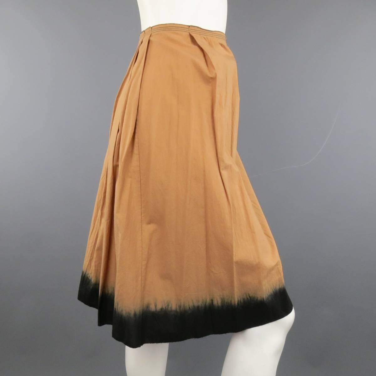 Orange PRADA Size 4 Peach & Black Dip Dye Pleated Back Cotton A Line Skirt