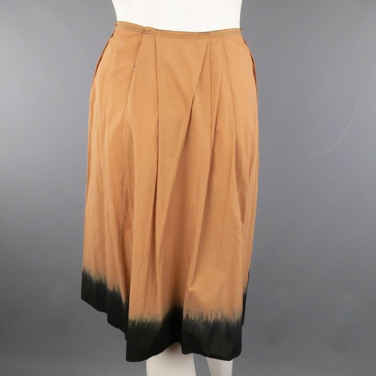 Women's PRADA Size 4 Peach & Black Dip Dye Pleated Back Cotton A Line Skirt