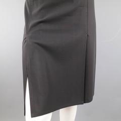CELINE Size 4 Black Wool Double Slit Pencil Skirt