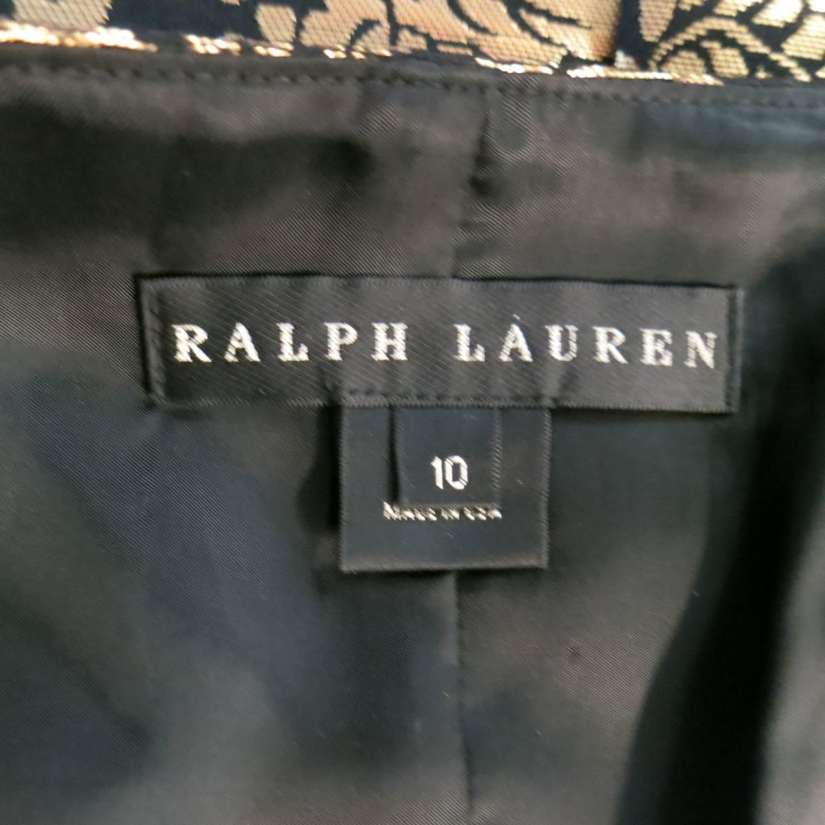 RALPH LAUREN Size 10 Black & Gold Chinoiserie Silk Jacquard Pencil Skirt 4