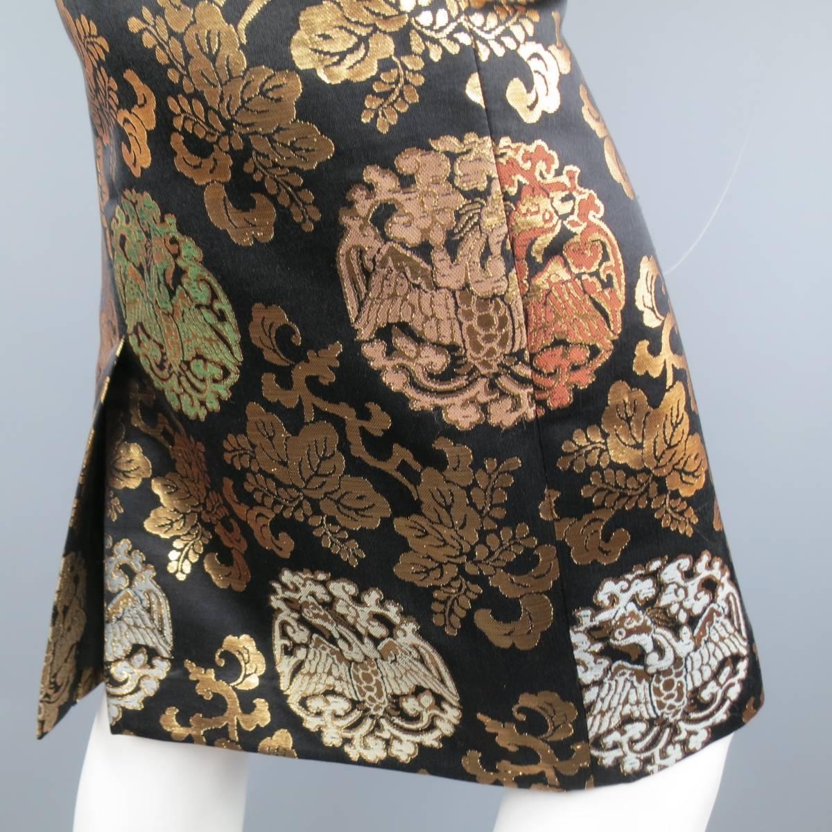RALPH LAUREN Size 10 Black & Gold Chinoiserie Silk Jacquard Pencil Skirt 1