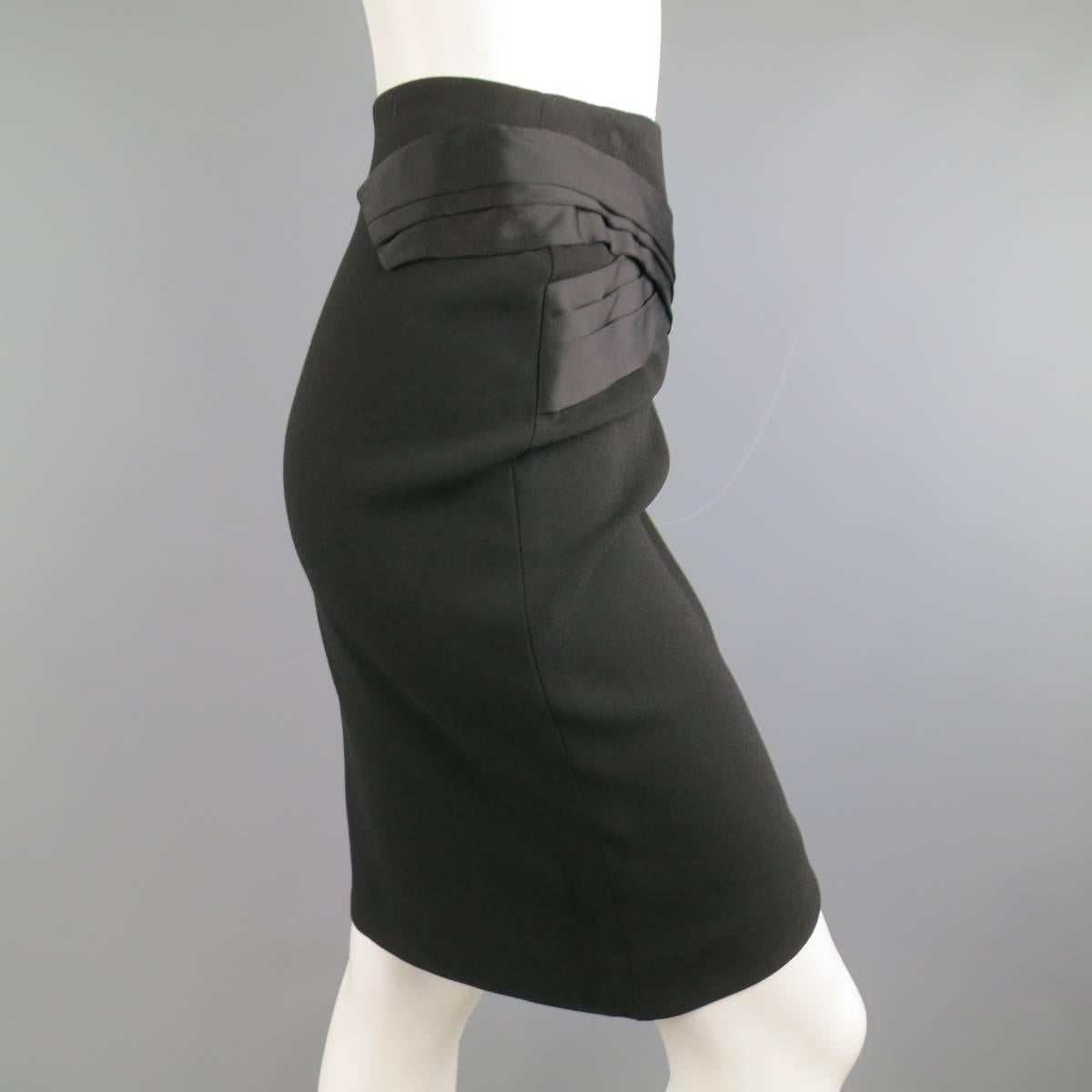 BALENCIAGA Skirt - Size 4 Black Crepe Pleated Satin Panelled Pencil Straight In Excellent Condition In San Francisco, CA