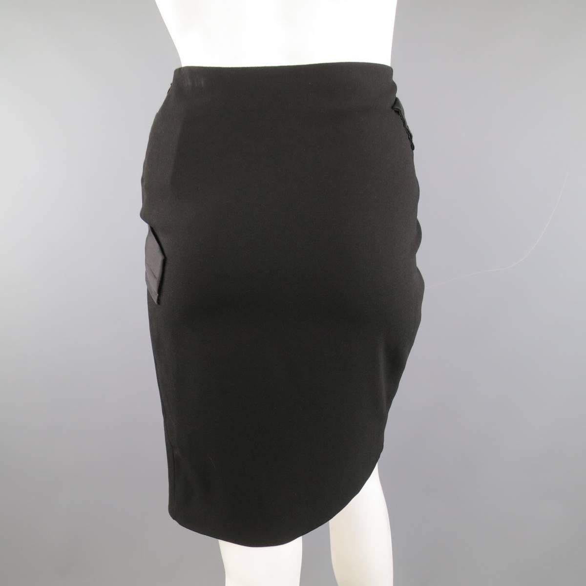 Women's BALENCIAGA Skirt - Size 4 Black Crepe Pleated Satin Panelled Pencil Straight