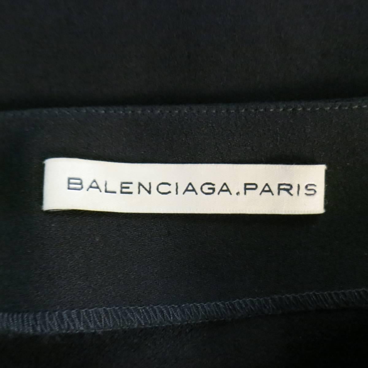 BALENCIAGA Skirt - Size 4 Black Crepe Pleated Satin Panelled Pencil Straight 1