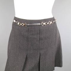 GUCCI Size 10 Charcoal Wool Tweed Gold Hardware Pleated Mini Skirt