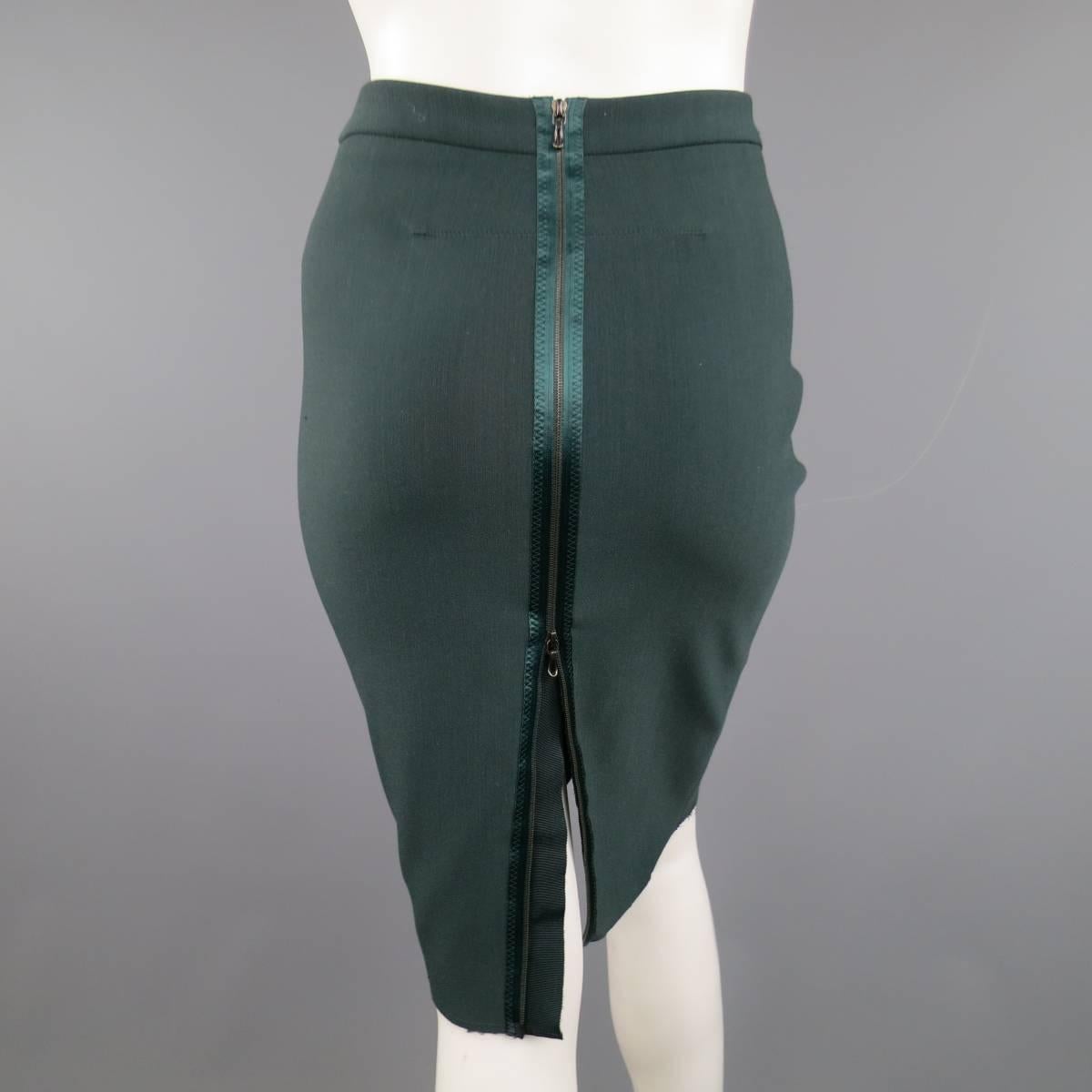 Black LANVIN Size 4 Green Stretch Satin Back Zip Pencil Skirt