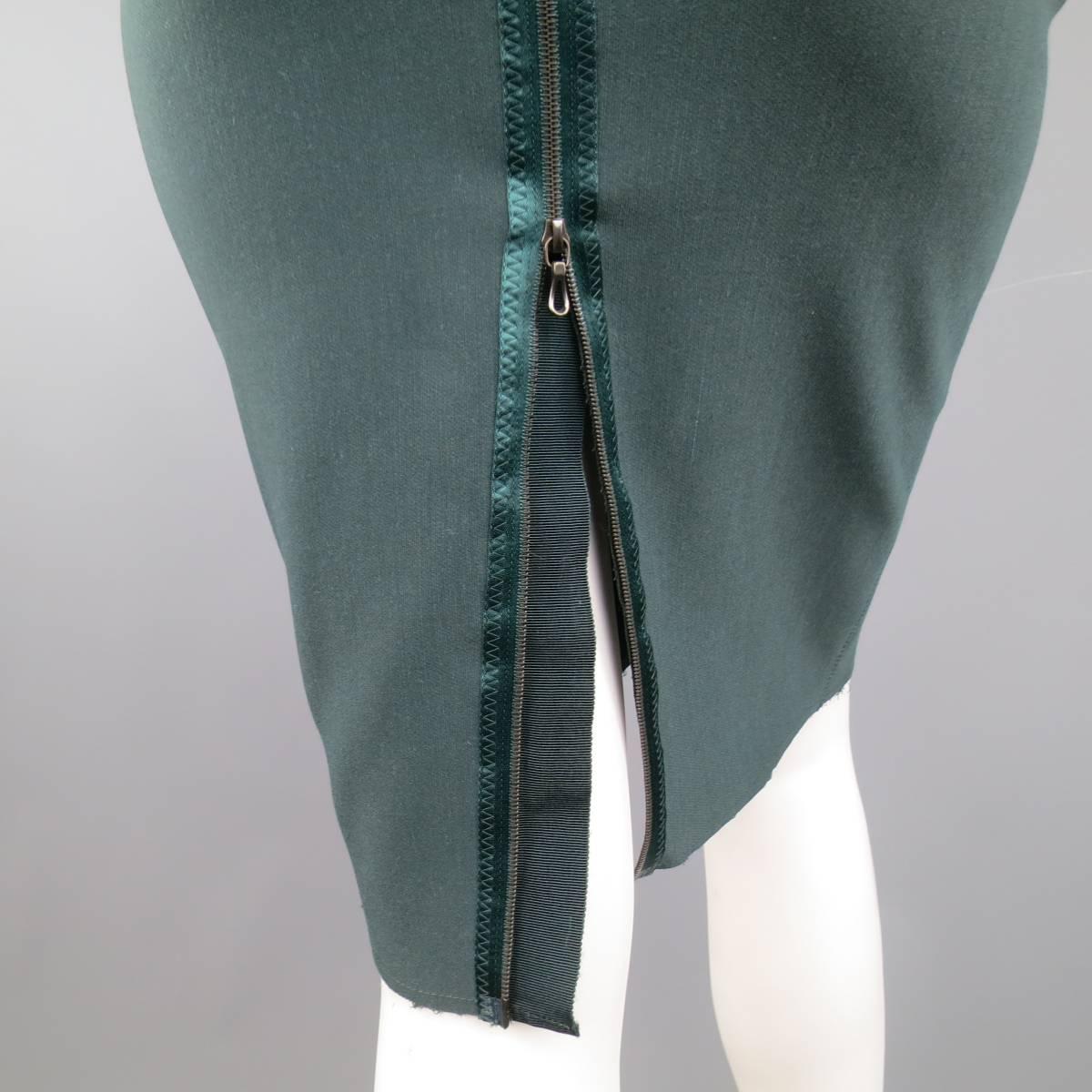 LANVIN Size 4 Green Stretch Satin Back Zip Pencil Skirt In Excellent Condition In San Francisco, CA