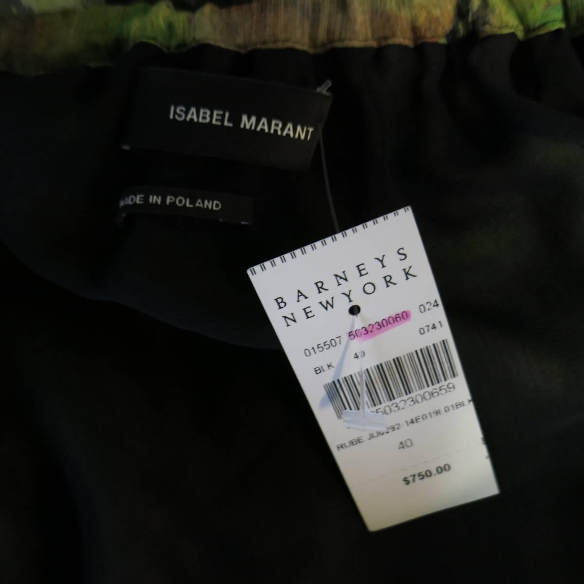 ISABEL MARANT Size 6 Black & Green Floral Print Silk Chiffon Ruffled Mini Skirt In New Condition In San Francisco, CA