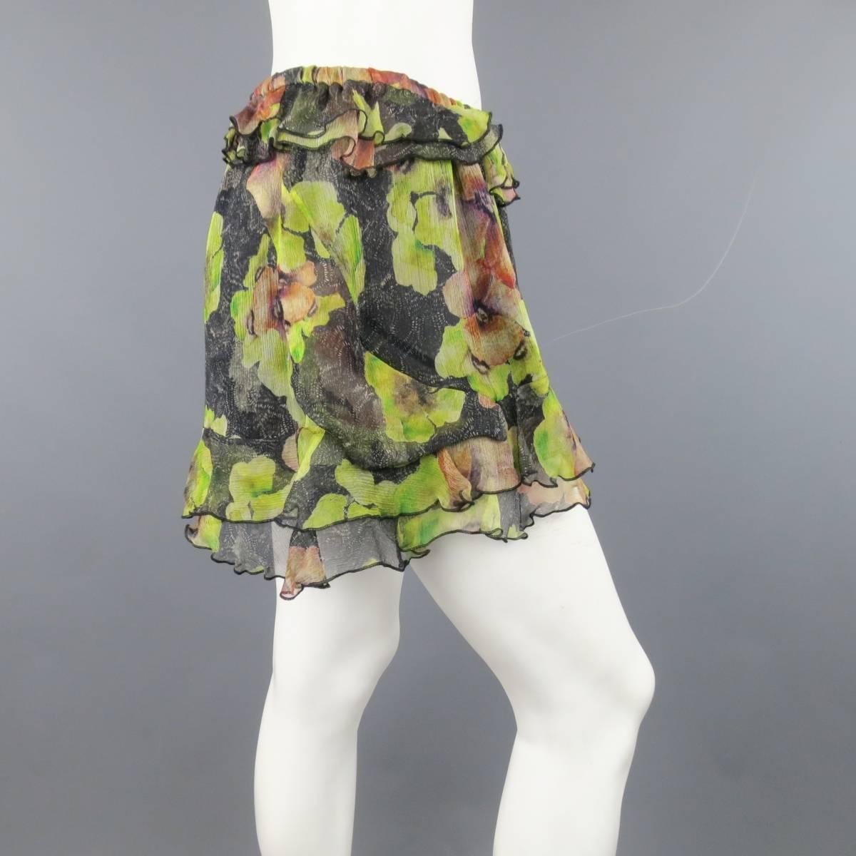 chiffon floral print mini skirt