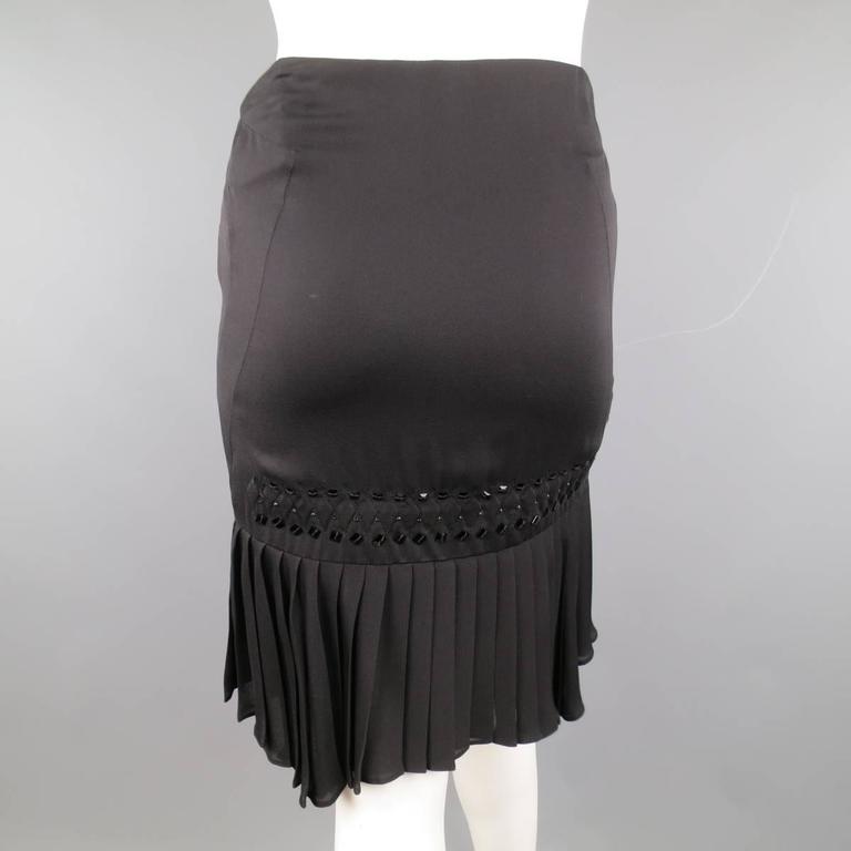 GUCCI Skirt - Size 2 Black Silk Pleated Hem Beaded Pencil at 1stDibs