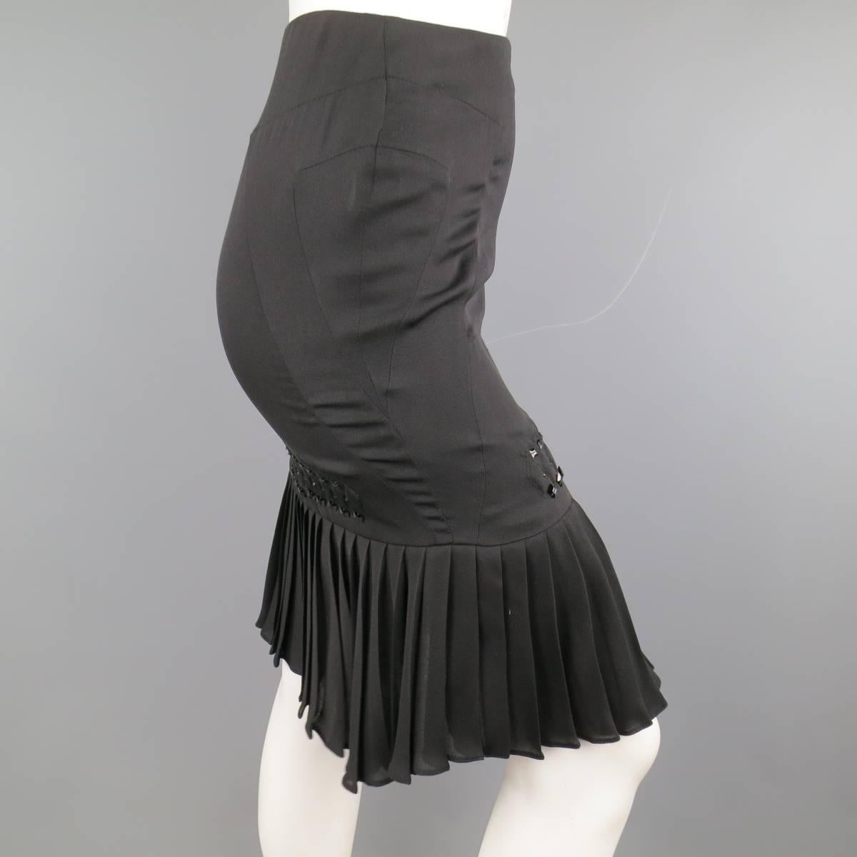 Women's GUCCI Skirt - Size 2 Black Silk Pleated Hem Beaded Pencil