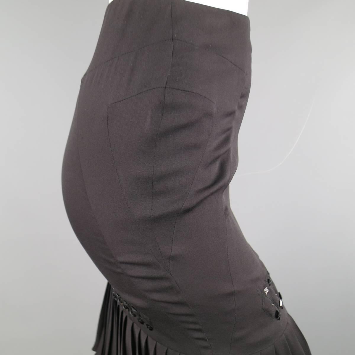GUCCI Skirt - Size 2 Black Silk Pleated Hem Beaded Pencil 1
