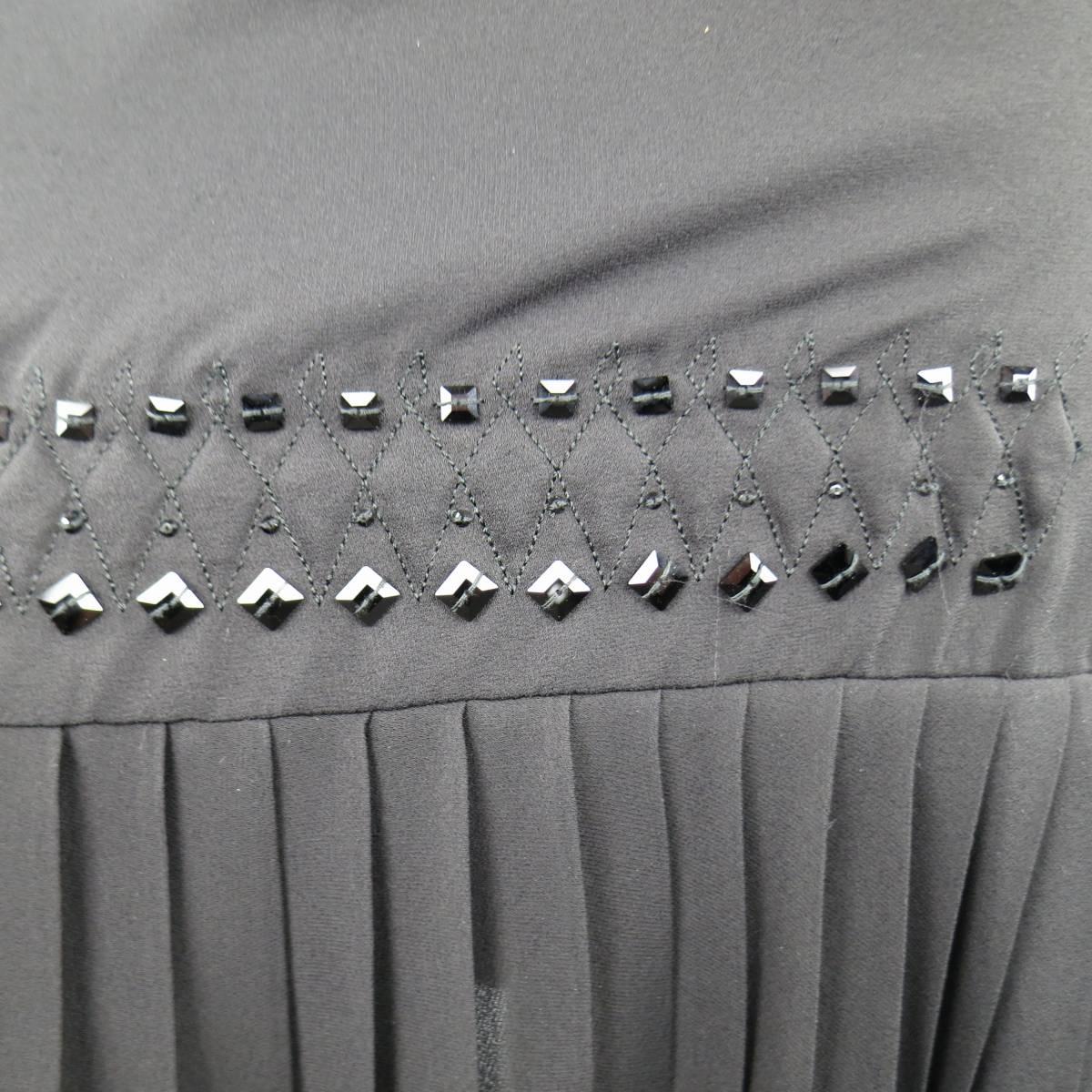 GUCCI Skirt - Size 2 Black Silk Pleated Hem Beaded Pencil 3