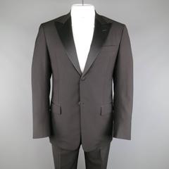 Men's VALENTINO 40 Regular Black Wool & Satin Peak Lapel 2 Button Tuxedo