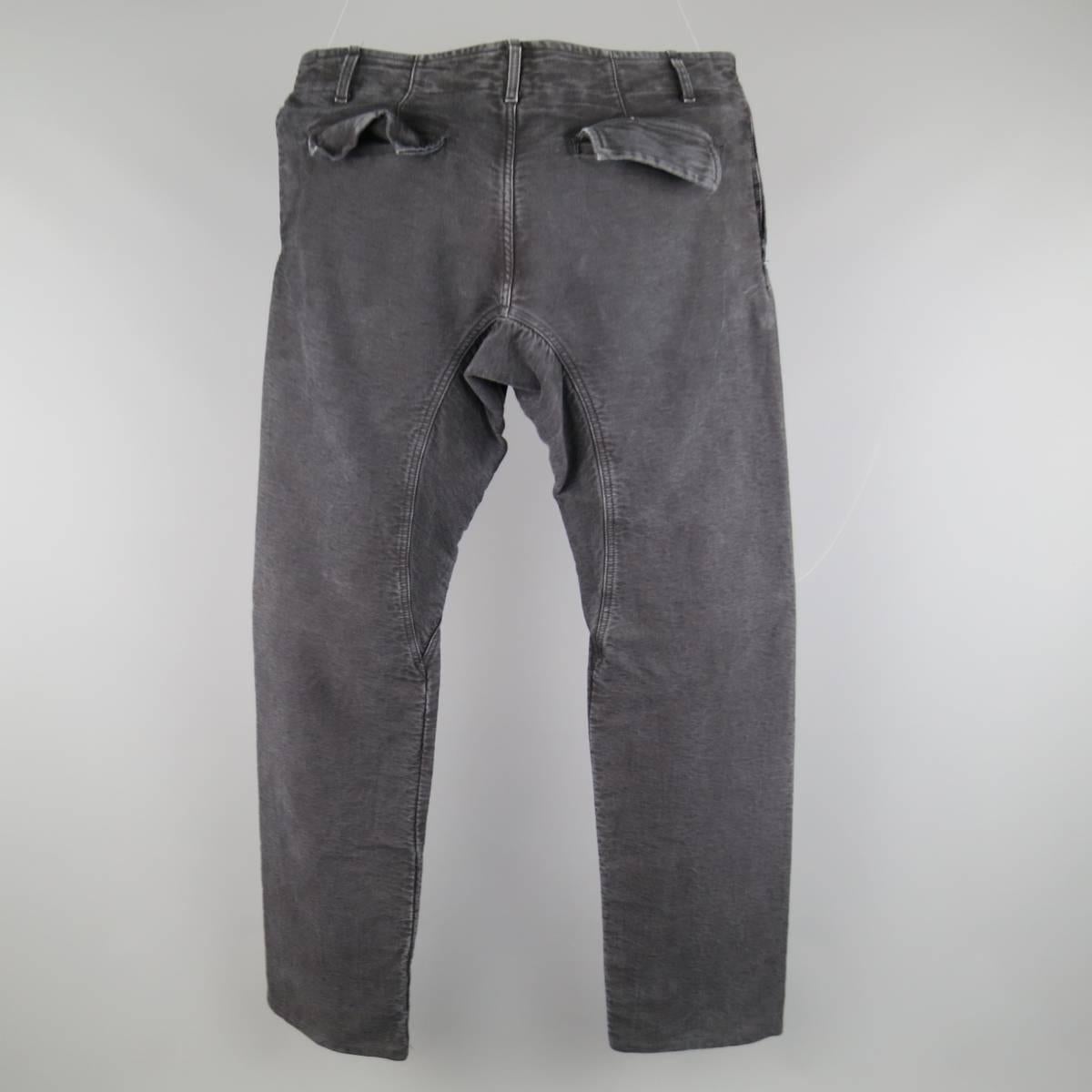 Men's RICK OWENS 32 Black Washed Distressed Cotton Oversized Pocket Drop Crotch Pants