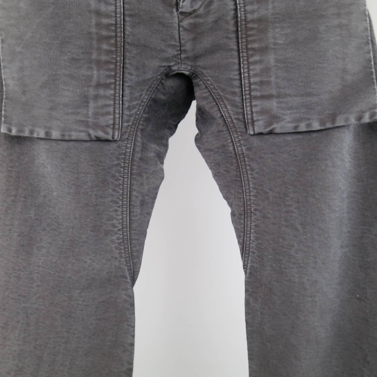 RICK OWENS 32 Black Washed Distressed Cotton Oversized Pocket Drop Crotch Pants In Good Condition In San Francisco, CA