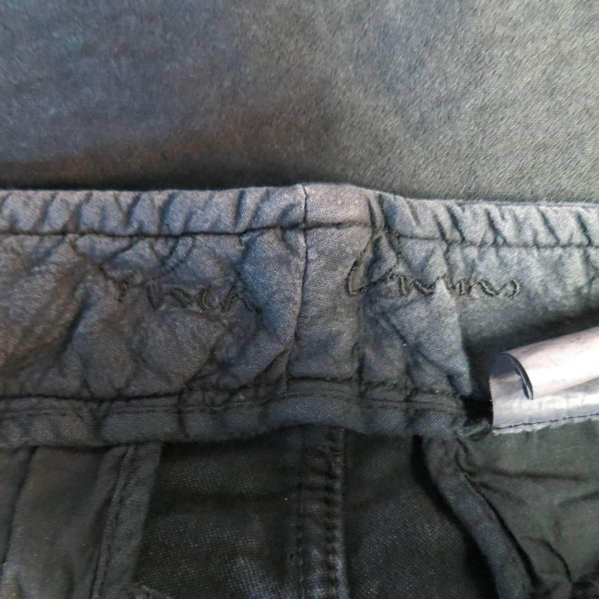 RICK OWENS 32 Black Washed Distressed Cotton Oversized Pocket Drop Crotch Pants 3