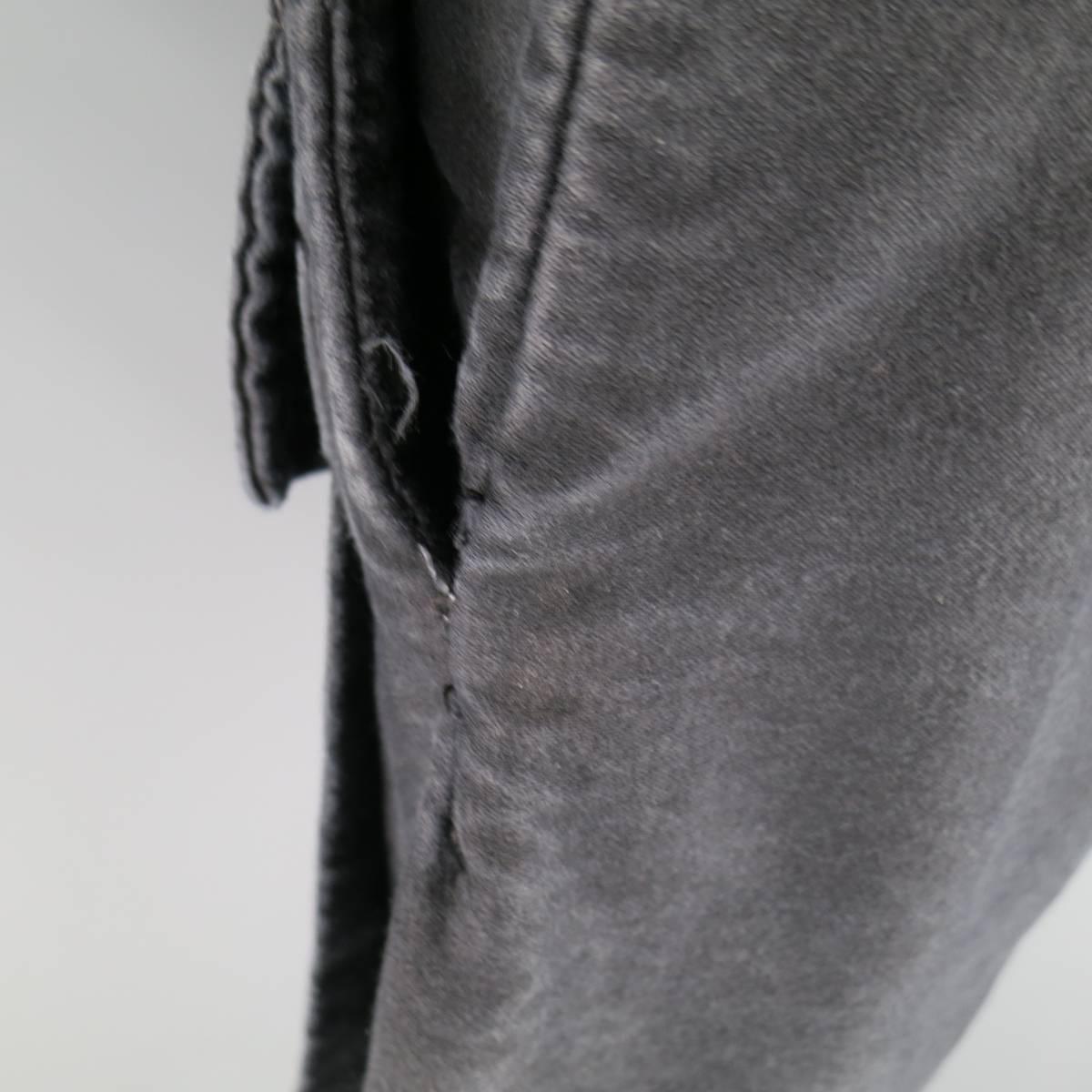 RICK OWENS 32 Black Washed Distressed Cotton Oversized Pocket Drop Crotch Pants 1
