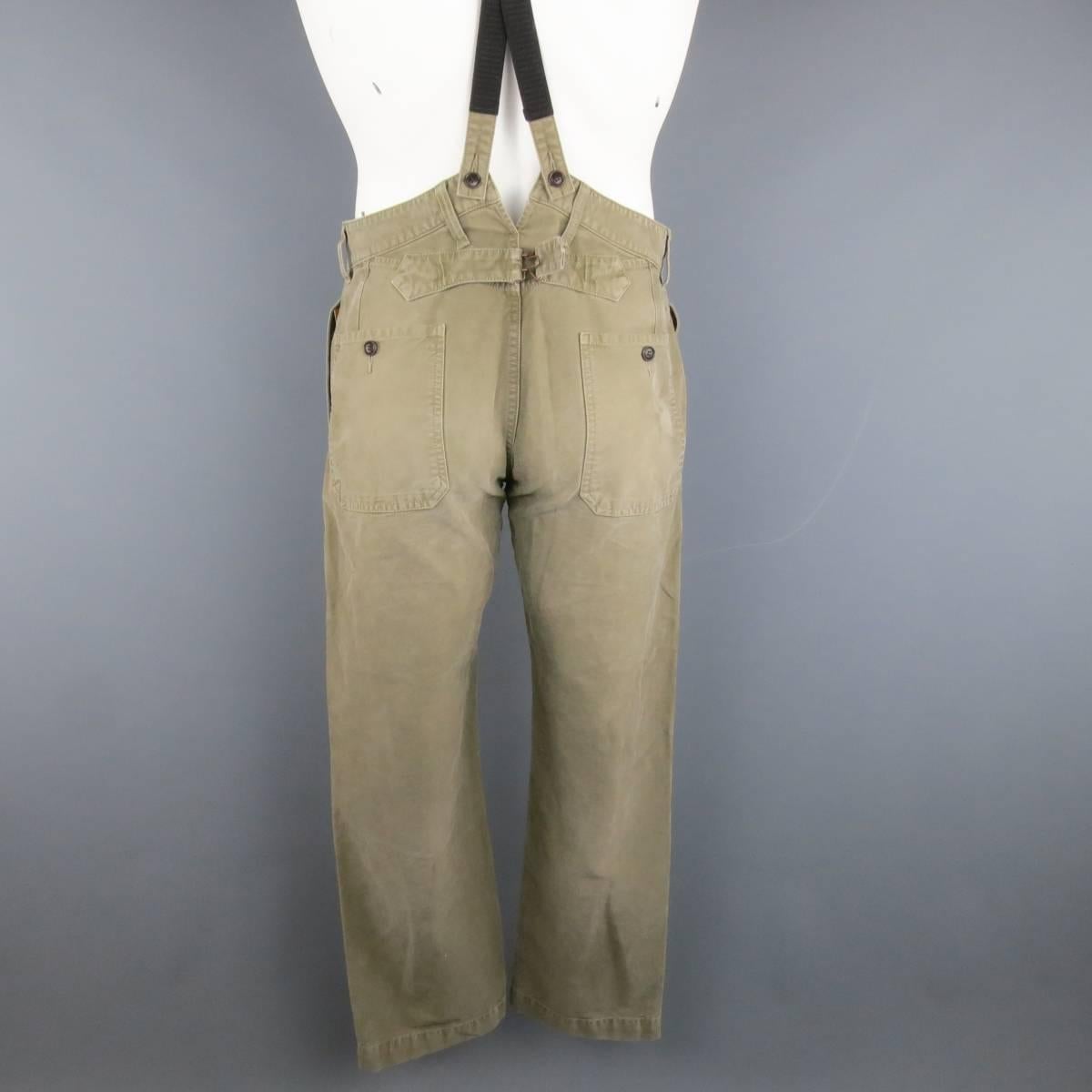 VISVIM Size 32 Olive Washed Cotton Pastoral Braces Suspender Pants 2
