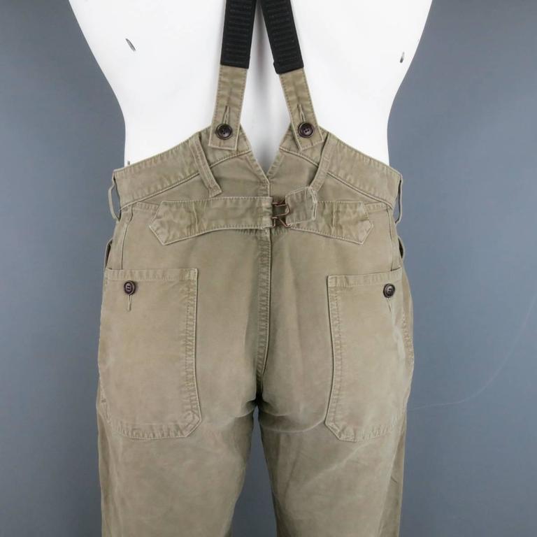 VISVIM Size 32 Olive Washed Cotton Pastoral Braces Suspender Pants