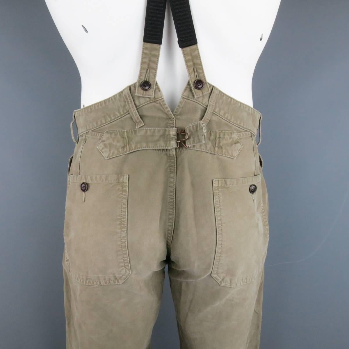 VISVIM Size 32 Olive Washed Cotton Pastoral Braces Suspender Pants 3