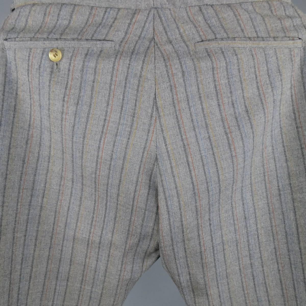 Gray COMME des GARCONS Size 32 Grey Multicolor Stripe Wool Dress Pants