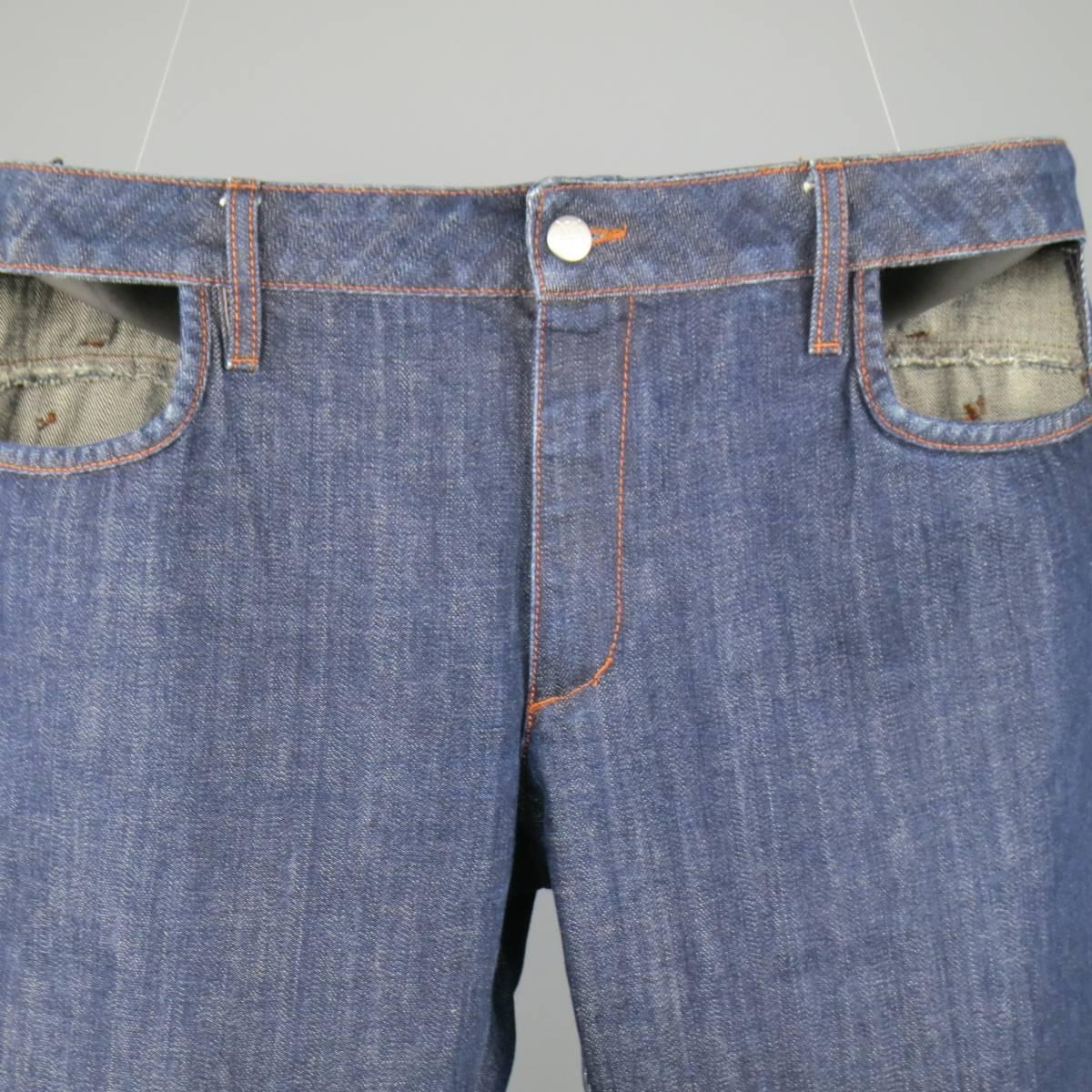 Gray Jean Paul Gaultier Men's Indigo Denim Pocket Cutout Jeans, 1990s 