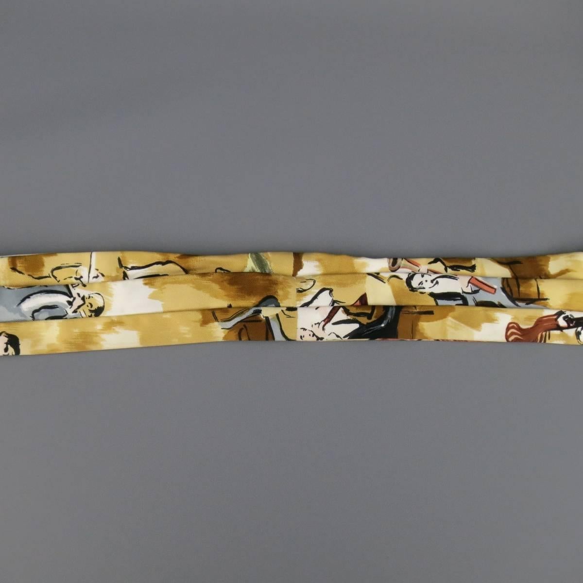 Vintage HERMES Brown & Cream Concerto Painting Print Silk Ascot 1