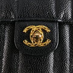 Vintage CHANEL Black & Gold Quilted Caviar Leather Gold Chain Mini Handbag