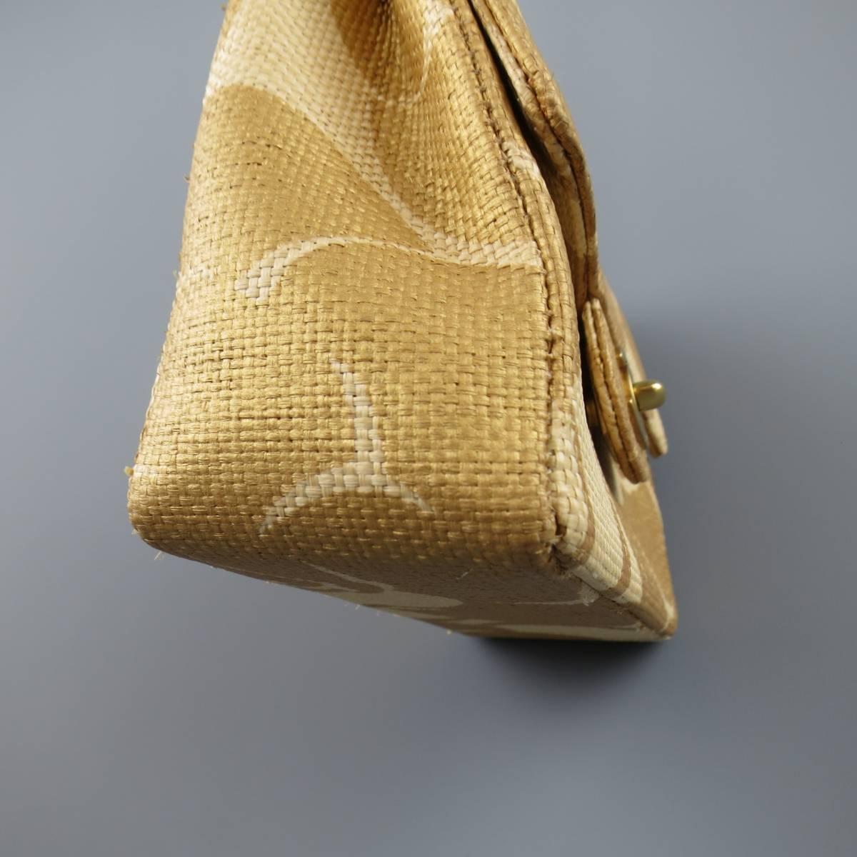 Orange CHANEL Metallic Gold & Beige Floral Straw Chain Strap Handbag