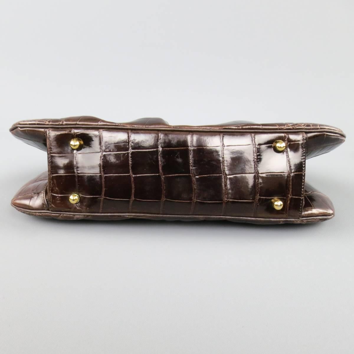 Black Judith Leiber Handbag - Brown Gold Alligator Leather Evening Bag