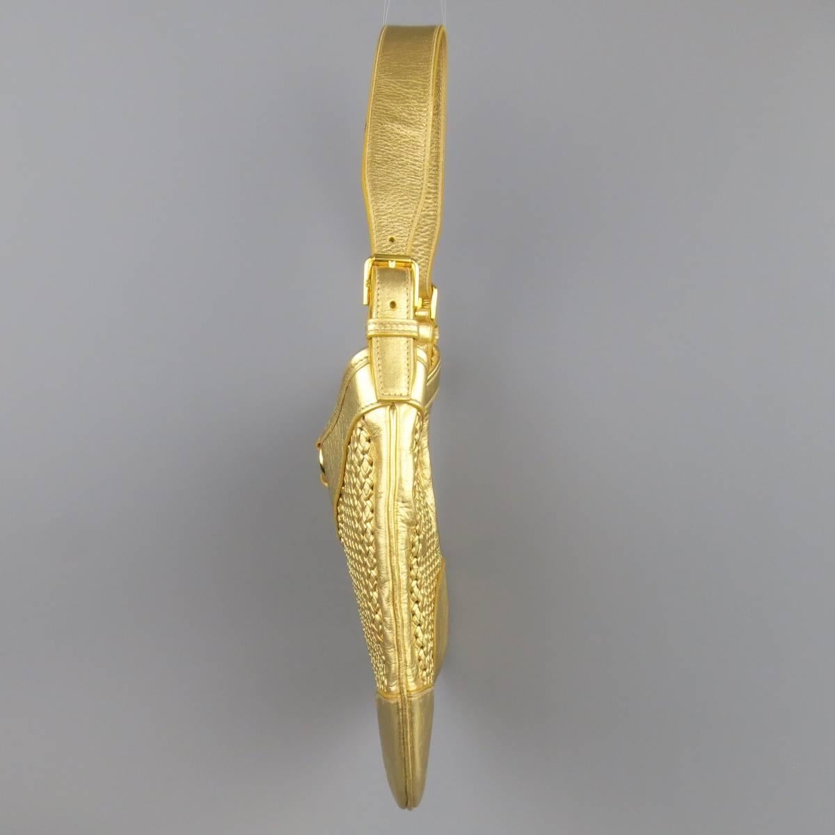 RALPH LAUREN Collection Metallic Gold Woven Leather Lock Shoulder Handbag 1