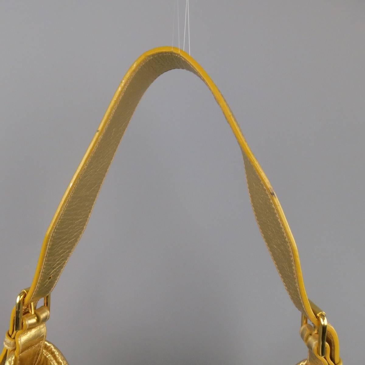 RALPH LAUREN Collection Metallic Gold Woven Leather Lock Shoulder Handbag 3