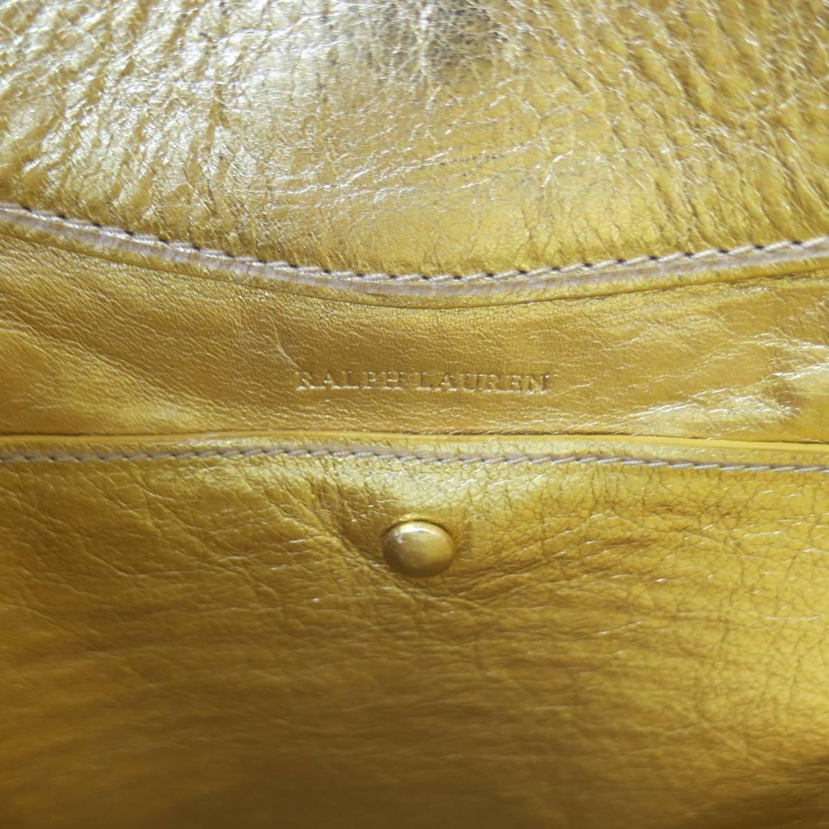 RALPH LAUREN Collection Metallic Gold Woven Leather Lock Shoulder Handbag 6