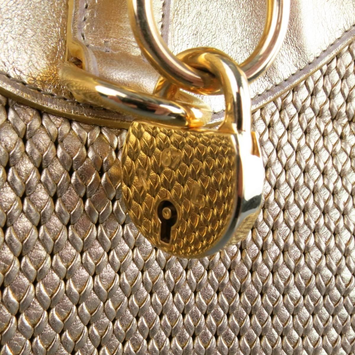 Women's RALPH LAUREN Collection Metallic Gold Woven Leather Lock Shoulder Handbag