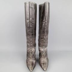 JIMMY CHOO Size 7 Grey Karung Snakeskin Million Knee High Boots