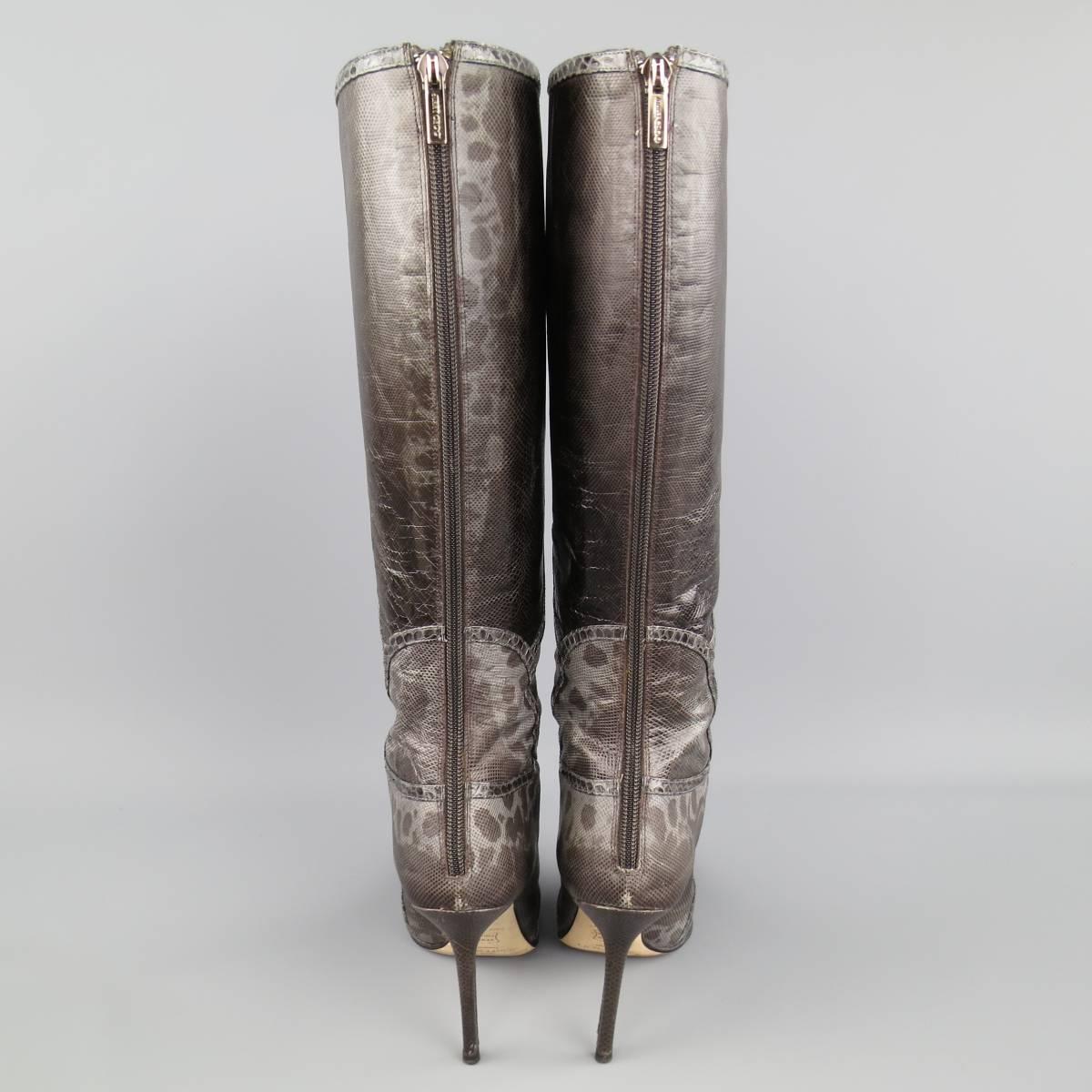 Women's JIMMY CHOO Size 7 Grey Karung Snakeskin Million Knee High Boots