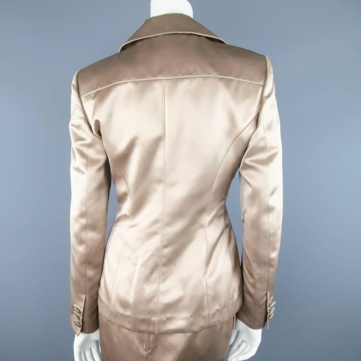 YVES SAINT LAURENT Size 10 Muted Mauve Beige Silk Satin Top Stitch Skirt Suit 3